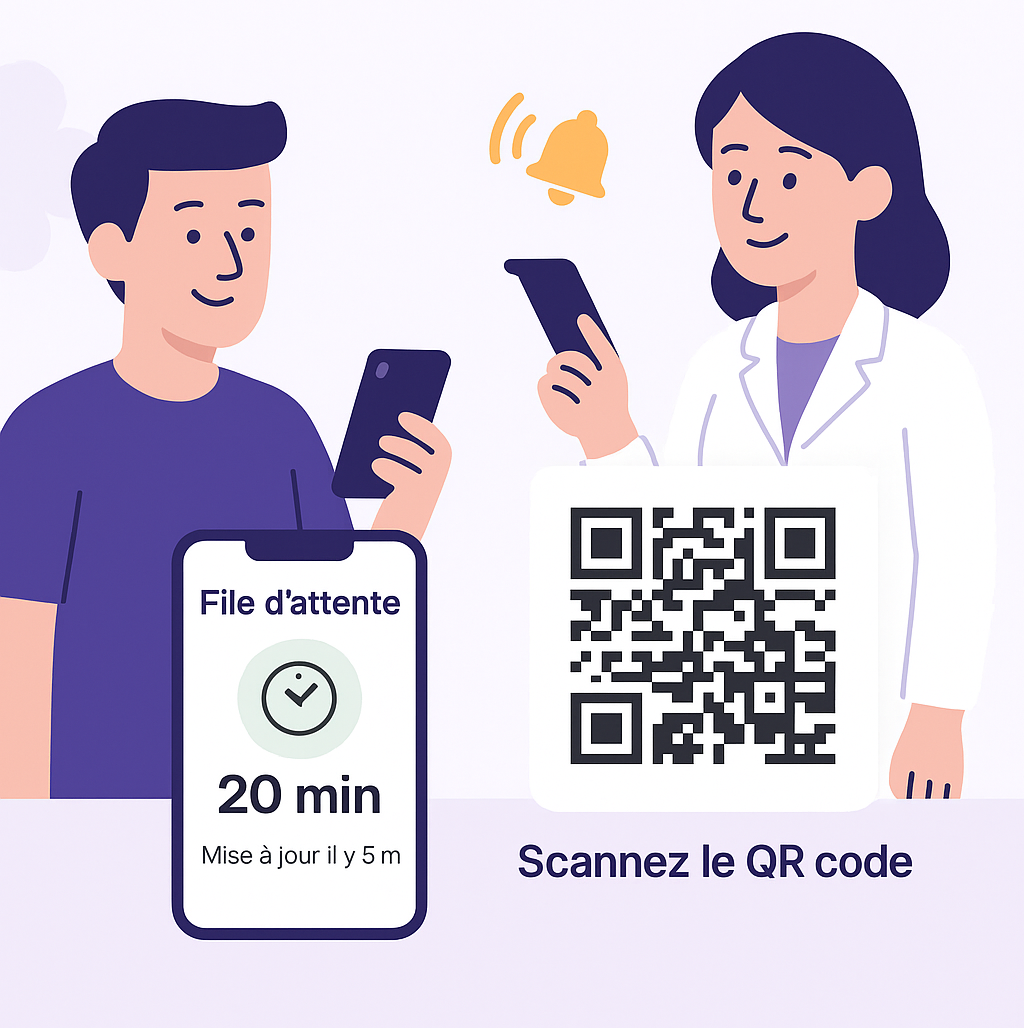 Page web publique avec QR code et attente en direct